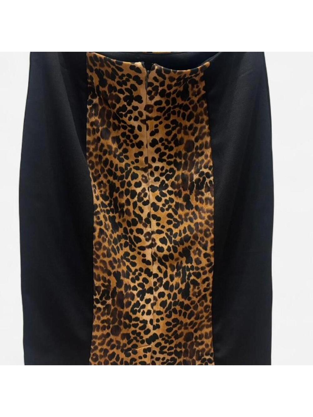 Adrienne Vittandini - Black Pencil Skirt with Leopard Print Panel - Picture 3 of 5